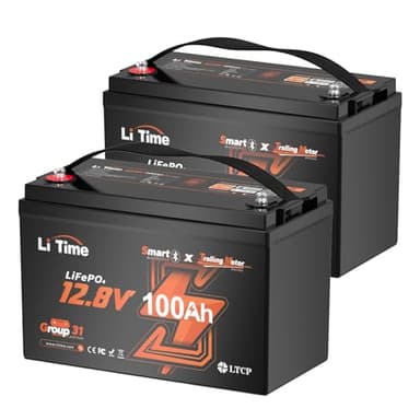 Litime 12V 100Ah Trolling Motors LiFePO4 Battery (Group 31), 12 Volt Bluetooth Lithium Batteries, Max. 15000 Deep Cycles, 100A BMS, Low-Temp Protection for Marine, Boat, Yacht, RV, Solar (2-Pack)