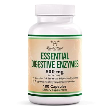 Digestive Enzymes - 800mg Blend of All 10 Most Essential Digestive and Pancreatic Enzymes (Amylase, Lipase, Bromelain, Lactase, Papain, Protease, Cellulase, Maltase, Invertase) by Double Wood