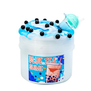 Tototang BLUE BUBBLE TEA Slime - Thick & Glossy, Clear, Bubble Tea Scented - Handmade, ASMR Slime - 7oz (10.8966 x 6.9088 x 11.4046 cm) - Female, Ages 15+