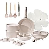 USELUCK 21 Pcs Ceramic kitchen Cookware Set,Nonstick Pots and Pans with Removable Handles Stackable PTEE/PFOA Free Cookware Dishwasher&Oven Safe Frying Pan,Taupe