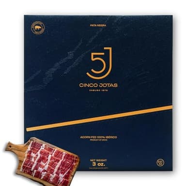 Cinco Jotas Hand-Carved Jamón Ibérico de Bellota | 100% Acorn-Fed Iberian Ham | Authentic Spanish Ham Ibérico - 3 oz Traditional Carving