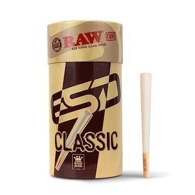 RAW Cones Classic King Size - 100 Pack - Slow Burning Pre Rolled Paper with Tips and Packing Tubes Included