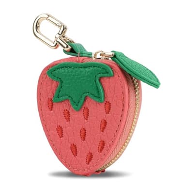 XSUIOY Strawberry Fruit Coin Purse Keychain Bag Charm, Mini Leather Coin Purse & Pouch Airtag Holder Keychain, Kawaii Bag Charms for Handbag, Tote, Keys, Airtag, Gifts for Girls & Women
