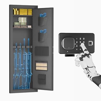 Greenvelly 53" Wall Gun Safe,Gun Safes for Rifles and Pistols with Biometric Fingerprint Lockable Door, 4 Rifle Safe with 3 Removable Shelves for Home Office, Bedroom,Livingroom(Black)