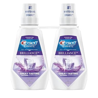Crest Mouthwash/Mouth Rinse, 3D White Brilliance Whitening, Alcohol Free, Clean Mint, 2x1L (33.8 fl oz)