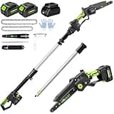 2-IN-1 Cordless Pole Saw 8 inch &6 inch, 2 * 4.0Ah Battery Powered Pole Saws for Tree Trimming, Brushless Electric Rotatable Pole Saw with 15ft Max Extension Pole for Tree Branches Wood Cutting
