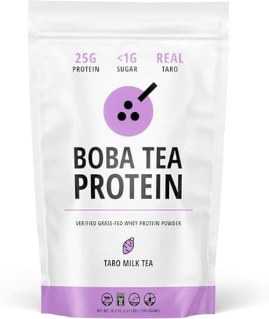 Boba Tea Protein Taro Milk | 25g Grass-Fed Whey Protein Isolate Powder | Gluten-Free & Soy-Free Bubble Tea Drink | Real Ingredients & Lactose-Free Protein Drink | 25 Servings