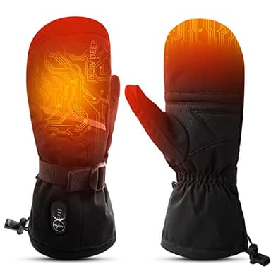 SNOW DEER Heated Ski Mittens for Men Women, Electric Mitts Gloves Rechargeable Battery Heated Hand Glove for Arthritis Skiing Hiking (L)