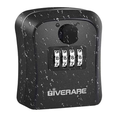 GIVERARE Lock Box, 4 Digits Combination Lockbox, Waterproof Outdoor Key Hider for House Key Storage Wall Mount Outside, Resettable Code Safe Security Password Boxes with Mounting Kit-Black