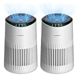 MORENTO Air Purifiers for Home, Air Purifier for Smoke Pet Dander Odors with Fragrance Sponge, Small Air Purifier with Sleep Mode for Bedroom Office, Blue Ambient Light, MR2566, White, 2 Pack