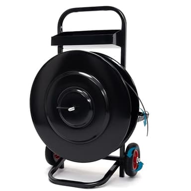 Heavy Duty Banding Strapping Cart & Dispenser - Fits 8" x 8"/16" x 16" Poly/Plastic Steel/Fibre Strapping - Built-in Tool Tray for Seals/Tensioner & Durable Frame (Black)