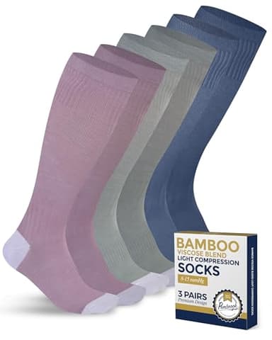 Pembrook Light Compression Socks - 3 Pairs | 8-15 mmHg Light Compression Socks for Women and Men | Light Green, Light Blue, Rose | Mens and Womens Compression Socks