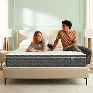 Puzdaz King Size Mattress 14 Inch Mattress King Size - Memory Foam & Individually Pocket Coils Springs, Pressure Relief, Motion Isolation, Edge Support, CertiPUR-US Certified, Medium Firm