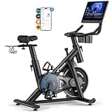 MERACH Exercise Bike, Magnetic Resistance Stationary Bike with Screen, 300lbs Indoor Cycling Spin Bike with Exclusive App, Comfortable Bike Seat, Tablet Mount and Fitness Courses for Weight Loss