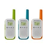 Motorola Solutions Talkabout T110TP, Kids Two-Way Radios, Safety and Security Codes, Easy Pairing, White/Multi-Color, 16 Mile Range, Three Pack