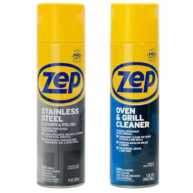 Zep Stainless Steel Cleaner Polish 14 oz (1 unit) & Oven Grill Cleaner 19 oz (1 unit) ECBD004 - Kitchen Cleaning Made Easy for Appliances, Grills, & Ovens