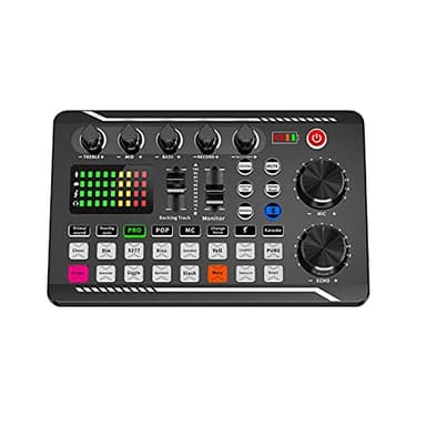 Live Sound Card, Mini Sound Mixer Board with 16 Effects and Voice Changer, Noise Reduction Bluetooth Live Sound Card Audio Mixer for Live Streaming, Podcast(Black,190 * 118 * 28mm)