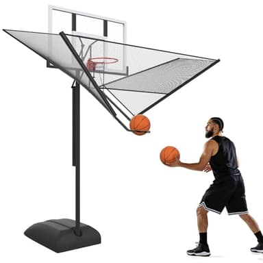 Upgrade Basketball Shot Trainer with Net Return Attachment, Heavy Duty Basketball Rebounder Ball Return for Basketball Hoop fit 18" Basketball Rim for Outdoor Indoor