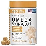 Salmon Oil for Dogs - 180 Soft Chew Omega Treats for Skin and Coat - Fish Oil Blend of Essential Fatty Acids, Omega 3 and 6, Vitamins, Antioxidants and Minerals - Made in USA