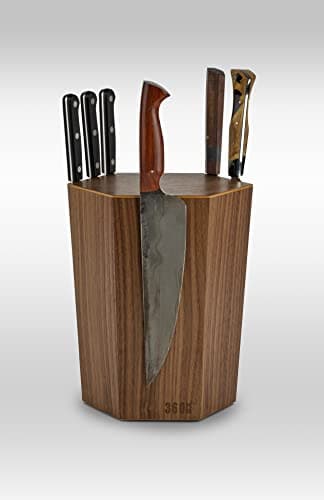 The 360KB ™ (Walnut) magnetic rotating knife block - handmade in Washington - shortest member of the 360 Knife Block ® family