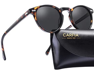 CARFIA Retro Polarized Sunglasses for Men UV400 Protection Handmade Acetate Round Frame CA5288L