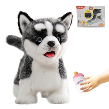 CU-MATE 12" Electric Plush Husky Dog Toys, Electronic Stuffed Animal Dog Toy, Interactive Wuffy Robot Puppy, Walking, Talking, Barking & Wagging Tail, Gifts for Boys and Girls