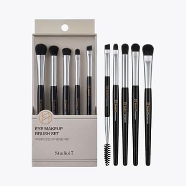 STUDIO17 Eye Makeup Brush Set 5 Pcs | Small & Portable Eye Shadow Brushes | Korean Eye Makeup Brushes | Premium Synthetic Bristles for Professionals