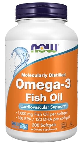 NOW Foods Supplements, Omega-3 180 EPA / 120 DHA, Molecularly Distilled, Cardiovascular Support*, 200 Softgels
