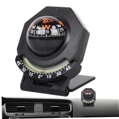 180-Degree Adjustable Car Dashboard Compass with Luminous Inclinometer & Adhesive Tape for Vehicle Boat Marine Navigation - Car Compass