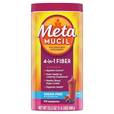 Metamucil, 4-in-1 Fiber Supplement, Psyllium Husk Powder, Sugar-Free Powder, Berry Flavored Drink, 114 Servings