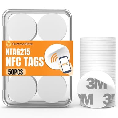 50 Pcs NFC Tags NTAG215 Blank NFC Cards Stickers, Rewritable Programmable NFC 215 Chip NFC Coins with Adhesive Back, 504 Bytes Memory, Compatible with TagMo and NFC Enabled Devices