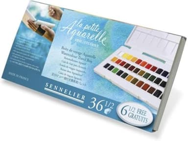 SENNELIER La Petite Aquarelle 36 Color Watercolor Travel Kit, Beginner & Student Half-Pan Painting Set with Portable Palette and Vibrant, Easy-Blend Colors