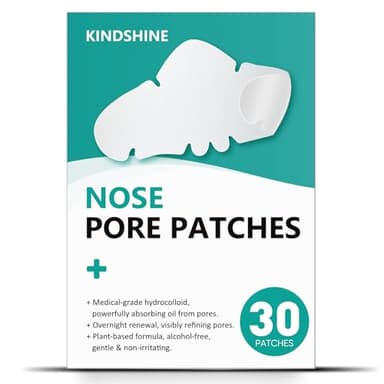 kindshine 30 Count Nose Pore Patches, Medical-Grade Hydrocolloid Pore Strips, Overnight Oil-Absorbing & Pore-Refining, Pimple Stickers to Absorb Acne Nose Gunk