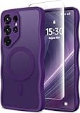 CAPRARO for Samsung Galaxy S25 Ultra Case for Women Girls, Upgraded [Full Camera Protection] [Compatible with MagSafe] Cute Wave Translucent Matte Phone Case for Samsung S25 Ultra, Deep Purple