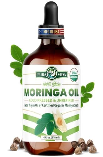 100% Pure Moringa Oil Organic for Face, Hair, Nails and Dry Skin - USDA Certified Single Origin Moringa Oleifera Seeds Extract - 3rd Party Tested, Cold Pressed & Unrefined Organic Moringa Seed Oil