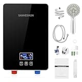 Electric Tankless Water Heater 6000W 220V Instant Hot Water Heater with Handheld Shower Head and Hose Set, LED Touch Screen Switch Adjustable Temperature for Bathroom Kitchen, Black