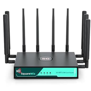 SquareWiz RM520N AX3000 WiFi 6 5G Router with Sim Card Slot,LTE Cellular Gateway with 9 High Gain Detachable Antennas, 5G NR Modem Support 128 Users for Home Office,AT&T T-Mobile Certified,VPN