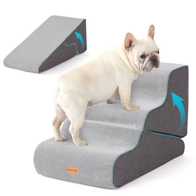 Gardner Pet Dog Stairs for Small Dogs 16.5" H, 2 in 1 Transformable 3-Step Pet Stairs and ramp, Dog Steps for Couch (13-20 in) with Durable Non-Slip Waterproof Cover and CertiPUR-US Certified Foam