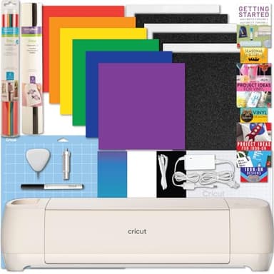 Cricut Explore 4 Machine with Vinyl and Iron-On Bundle - Beginner Friendly Craft Cutting Machine with Essential Materials, HTV and Adhesive Vinyl Variety Pack- DIY Decor Projects, Apparel and Decals