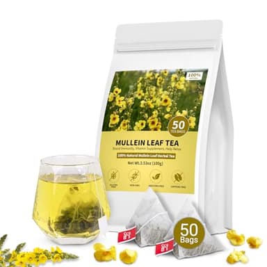Mullein Tea Bags for Lungs, 100% Pure Mullein Leaf Tea for Lungs Cleanse and Respiratory Support, Caffeine Free, No Additives, Non-GMO (1 Pack/50 Bags)
