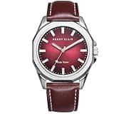 Perry Ellis Solar Powered Mens Watch | Vegan Leather Water-Resistant Analog Wrist Watches for Men | 42mm Case | Relojes para Hombres | Elegant Gift for Man (Red)