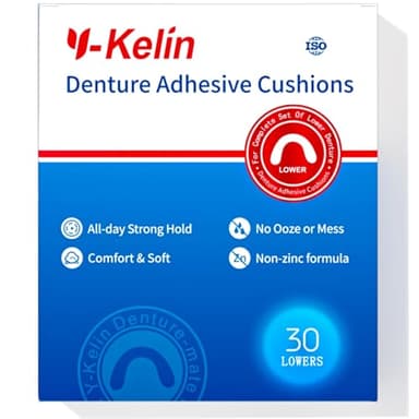 Y-Kelin Lower Denture Adhesive Cushions, Adhesive-Free Denture Pads for Sore Gums, 30 Strips