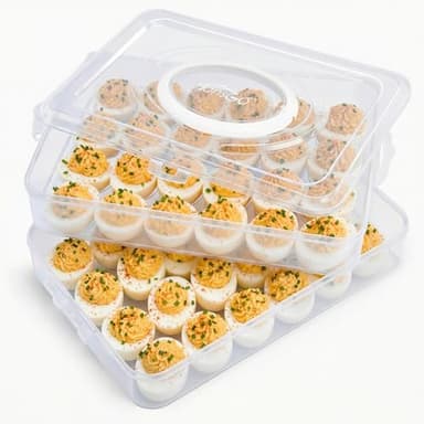 HANSGO Deviled Egg Containers with Lid, 2-Layer Plastic Detachable Deviled Egg Carrier for 48 Eggs, Clear Storage Tray for Refrigerator, Kitchen, Party, Travel, Family Gatherings, Easy to Transport
