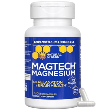 Magtein Magnesium L-Threonate, Glycinate & Taurate – 200mg Chelated Magnesium Complex – MagTech Magnesium Supplement for Relaxation & Brain Health – 90 Capsules