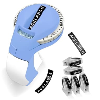 Embossing Label Maker Machine with 5 Black Tapes, 3D Omega S Vintage 3D Embosser, Old School Handheld Label Printer, Portable Retro Manual Embossed Labeler for Home Office School DIY (Blue)