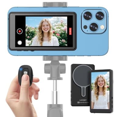 Vlog Selfie Monitor Screen iPhone, 4K 60fps Recording, Wireless Screen Mirroring with Remote Control, Magnetic Fixation, 180° Rotation, 3 Levels of Brightness, Compatible with iPhone & Android