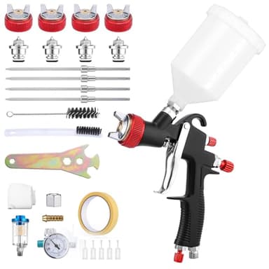 Gyfent R500 LVLP Air Spray Gun Premium Kit, Automotive Paint Spray Gun with 1.3/1.5/1.7/2mm Nozzles & 18 Pcs Paint Sprayer Accessories for Car Automotive Furniture House Painting
