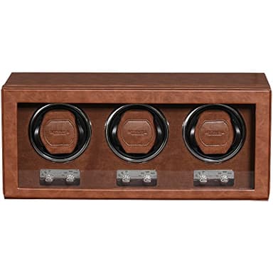 ROTHWELL Triple Watch Winder for Automatic Watches with Quiet Motor with Multiple Speeds and Rotation Settings (Tan/Brown)