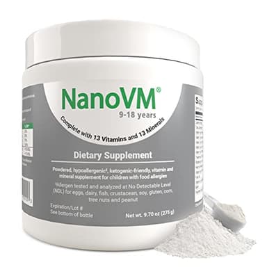 NanoVM 9-18 Years, Allergen-Free Kids Multivitamin, Unflavored Powdered Vitamins, Multivitamin Powder with 13 Vitamins & 13 Minerals, Low-Carbohydrate Vitamin Supplements, 275g - Solace Nutrition