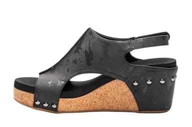 Corkys Footwear Womens Carley Wedges, Featuring Corkys EVA Foam Cushioned Insoles, A 2.5 Inch Heel, Lightweight For All Day Wear, And Hook And Loop Closure - Black Metallic, Size 8